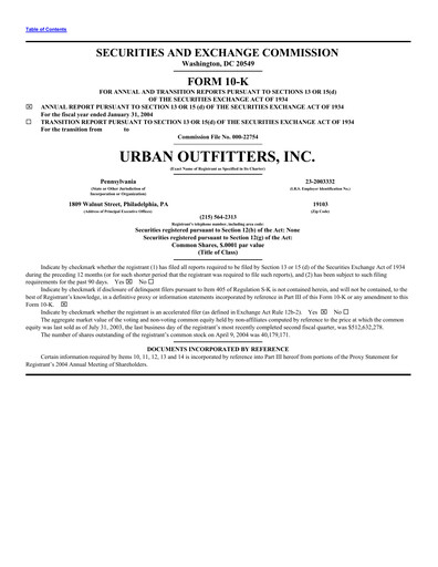 Thumbnail Urban Outfitters
 Annual Report 2004
