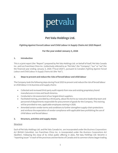 Miniature Pet Valu Rapport ESG 2025