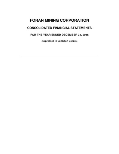 Thumbnail Foran Mining Financial Statement 2016