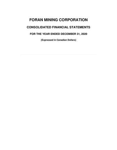 Thumbnail Foran Mining Financial Statement 2020