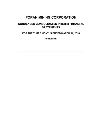 Thumbnail Foran Mining Quarterly Report 2018-q1