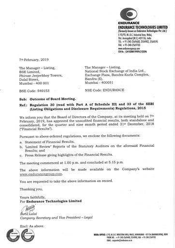 Thumbnail Endurance Technologies
 Quarterly Report 2018-q3