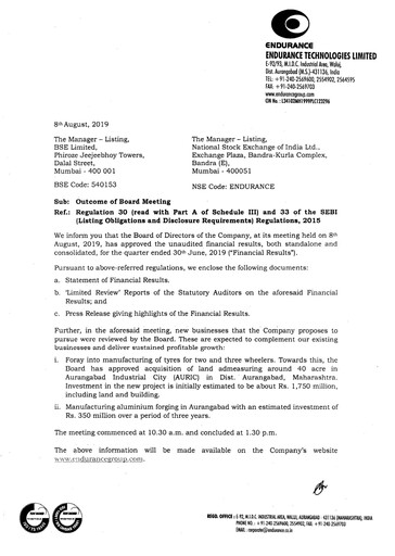 Thumbnail Endurance Technologies
 Quarterly Report 2019-q1