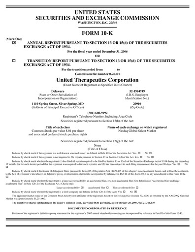 Miniature United Therapeutics Rapport annuel 2006