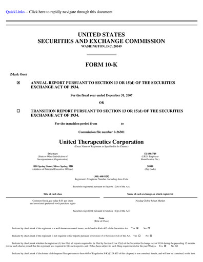 Miniature United Therapeutics Rapport annuel 2007