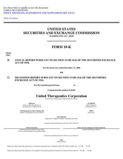 Miniature United Therapeutics Rapport annuel 2008