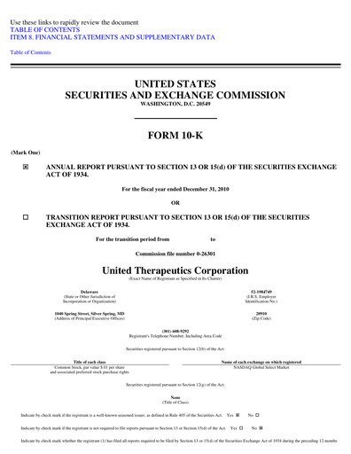 Miniature United Therapeutics Rapport annuel 2010