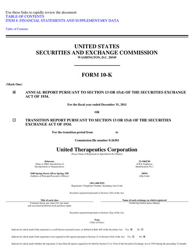 Miniature United Therapeutics Rapport annuel 2011