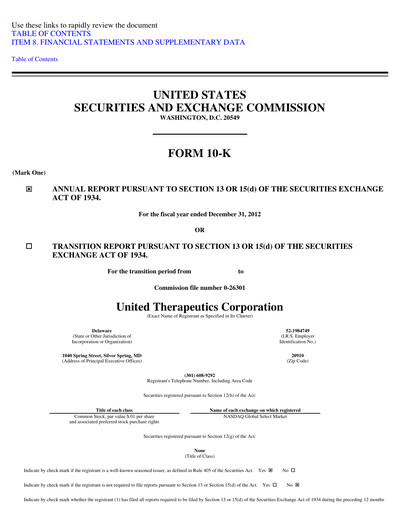Miniature United Therapeutics Rapport annuel 2012