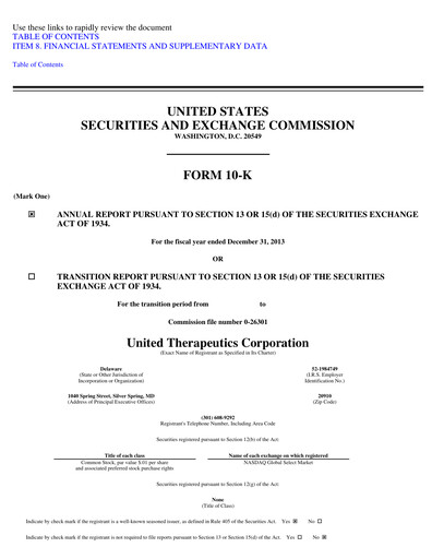 Miniature United Therapeutics Rapport annuel 2013