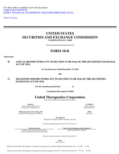 Miniature United Therapeutics Rapport annuel 2014
