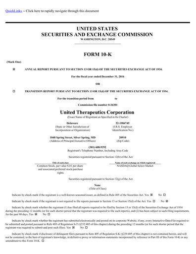 Miniature United Therapeutics Rapport annuel 2016