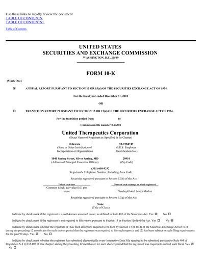 Miniature United Therapeutics Rapport annuel 2018