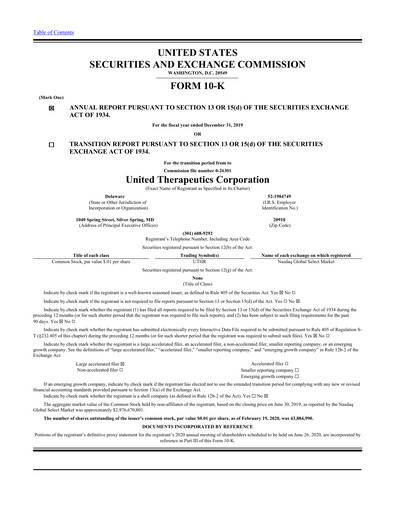 Miniature United Therapeutics Rapport annuel 2019