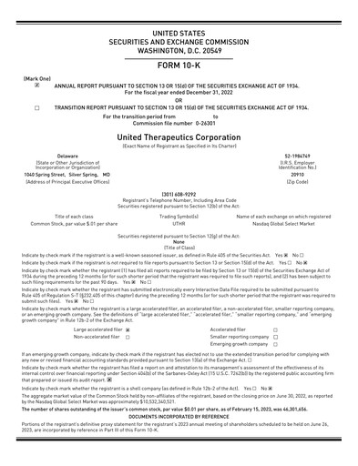 Miniature United Therapeutics Rapport annuel 2022
