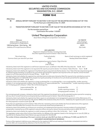 Miniature United Therapeutics Rapport annuel 2024