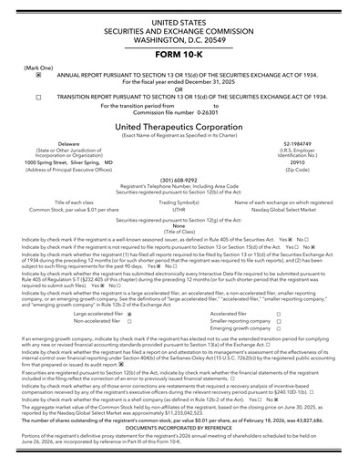 Miniature United Therapeutics Rapport annuel 2025