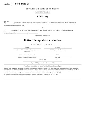 Miniature United Therapeutics Rapport trimestriel 2004-q1