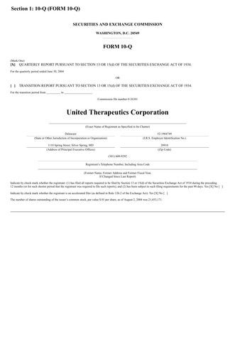 Miniature United Therapeutics Rapport trimestriel 2004-q2