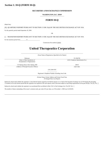 Miniature United Therapeutics Rapport trimestriel 2004-q3