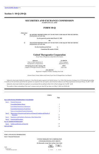 Miniature United Therapeutics Rapport trimestriel 2005-q1