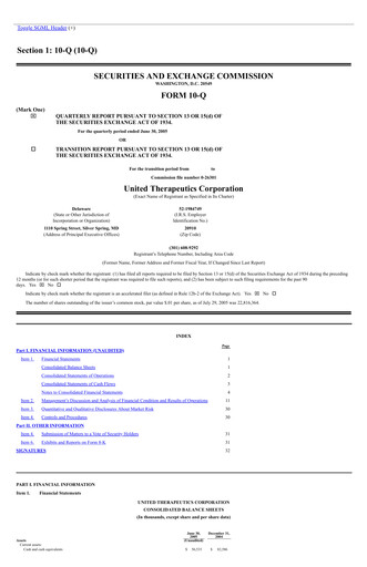 Miniature United Therapeutics Rapport trimestriel 2005-q2