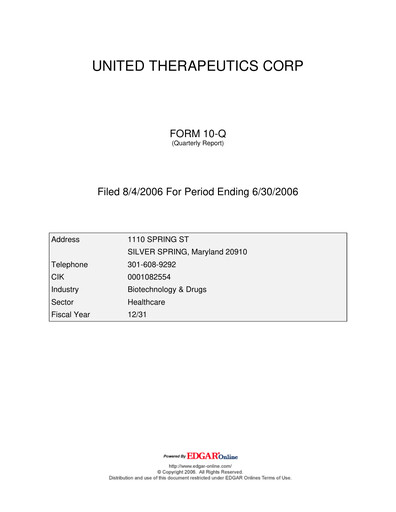 Miniature United Therapeutics Rapport trimestriel 2006-q2