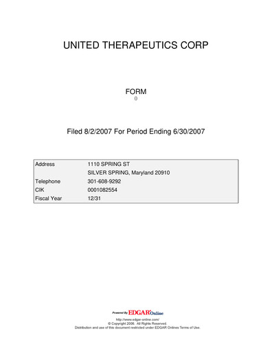 Miniature United Therapeutics Rapport trimestriel 2007-q2