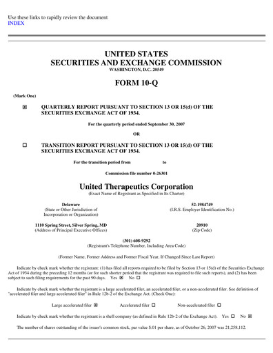 Miniature United Therapeutics Rapport trimestriel 2007-q3