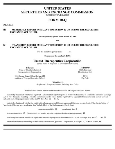 Miniature United Therapeutics Rapport trimestriel 2008-q1