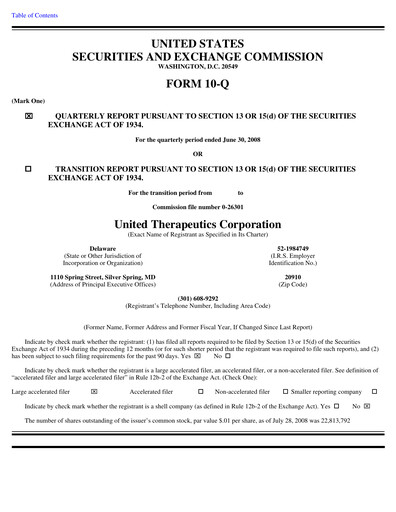 Miniature United Therapeutics Rapport trimestriel 2008-q2