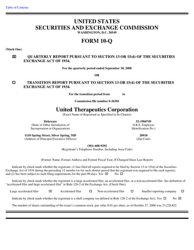 Miniature United Therapeutics Rapport trimestriel 2008-q3