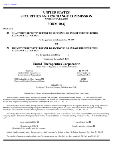 Miniature United Therapeutics Rapport trimestriel 2009-q2