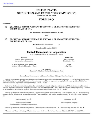 Miniature United Therapeutics Rapport trimestriel 2009-q3