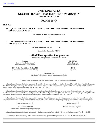 Miniature United Therapeutics Rapport trimestriel 2011-q1