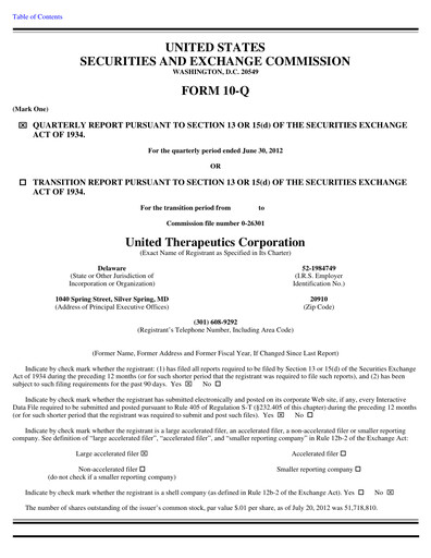 Miniature United Therapeutics Rapport trimestriel 2012-q2