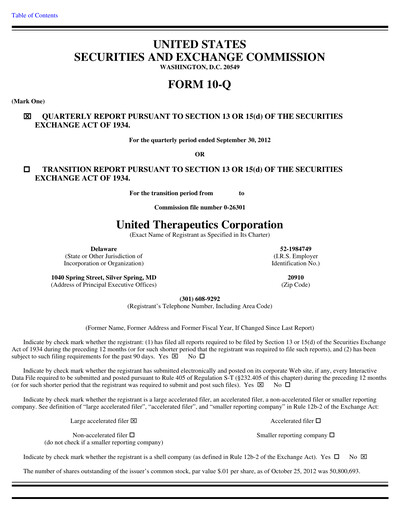 Miniature United Therapeutics Rapport trimestriel 2012-q3