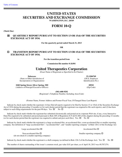 Miniature United Therapeutics Rapport trimestriel 2013-q1