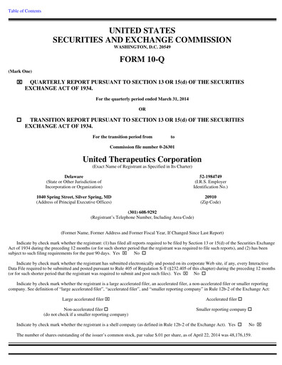 Miniature United Therapeutics Rapport trimestriel 2014-q1