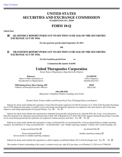 Miniature United Therapeutics Rapport trimestriel 2014-q3