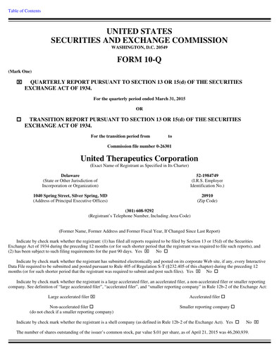 Miniature United Therapeutics Rapport trimestriel 2015-q1
