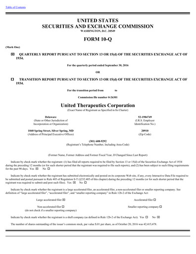 Miniature United Therapeutics Rapport trimestriel 2016-q3