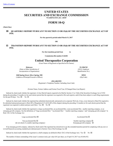 Miniature United Therapeutics Rapport trimestriel 2017-q1