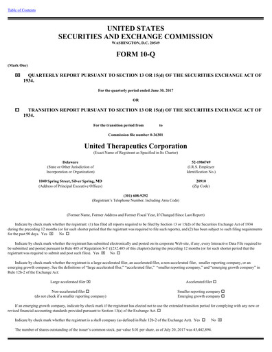 Miniature United Therapeutics Rapport trimestriel 2017-q2