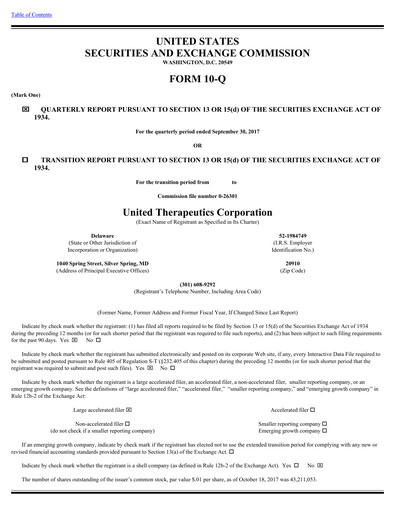 Miniature United Therapeutics Rapport trimestriel 2017-q3