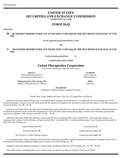 Miniature United Therapeutics Rapport trimestriel 2018-q1