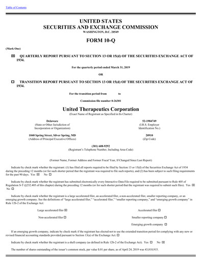 Miniature United Therapeutics Rapport trimestriel 2019-q1