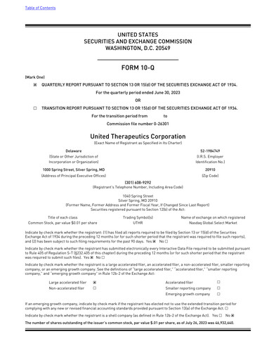 Miniature United Therapeutics Rapport trimestriel 2023-q2