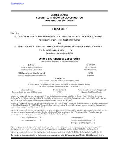 Miniature United Therapeutics Rapport trimestriel 2023-q3