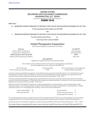 Miniature United Therapeutics Rapport trimestriel 2024-q2